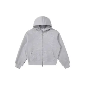 600 GSM Heather Grey Zip-Up Hoodie for Casual Wear