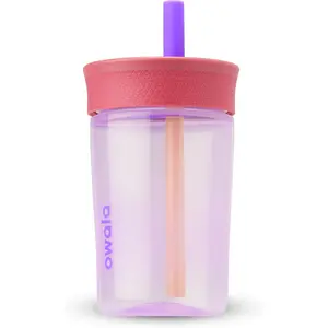 Kids Insulation BPA-Free Plastic Tumbler with Spill Resistant Flexible Straw, Easy to Clean, Kids Water Bottle, Great for Travel, Dishwasher Safe, 15 Oz, Pink and Purple (Lilac Rocket)