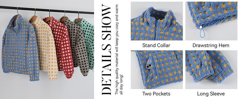 Naeduo Women's Sherpa Fleece Jacket - Casual Thick Polar Fleece Coat with Zipper & Elastic Cuffs - Vibrant Color Block Design - Perfect for Fall & Winter Wear