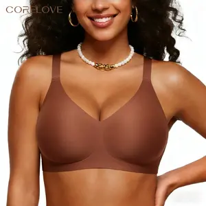 CORELOVE T-Shirt Friendly Wireless No Underwire Jelly Bra Everyday Comfort Push Up Seamless with Minimizer & Adjustable Straps Soft Fit Smooth Yarn Women’s Seamless Style Solid Color Lingerie Jelly wireless push-up bralette Everyday lingerie bra