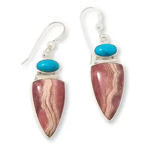 Mine Finds by Jay King Rhodochrosite and Peruvian Turquoise Sterling Silver Earrings