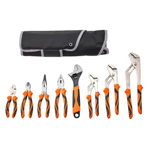 8-Piece Pliers Set – High Carbon Steel, Includes 12"/10"/8" Groove Joint Pliers, 8" Linesman's Pliers, 6" Slip Joint Pliers, 8" Long Nose Pliers, 6" Diagonal Cutter, 10" Adjustable Wrench & Tool Bag