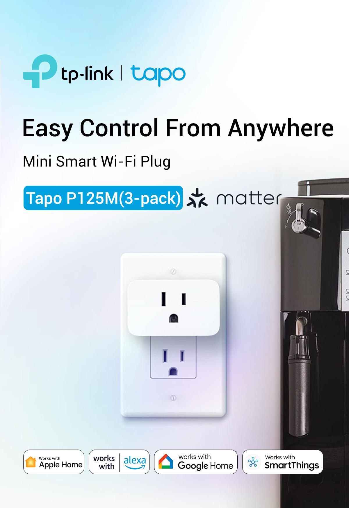 Tapo P125M (3-Pack) | Matter-Certified Mini Smart Plug, 15 A / 1,800 W | Works with Apple Home, Alexa, Google & SmartThings | Compact Flame-Retardant Design | Offline LAN Control | Bluetooth Easy Setup | 2.4 GHz Wi-Fi