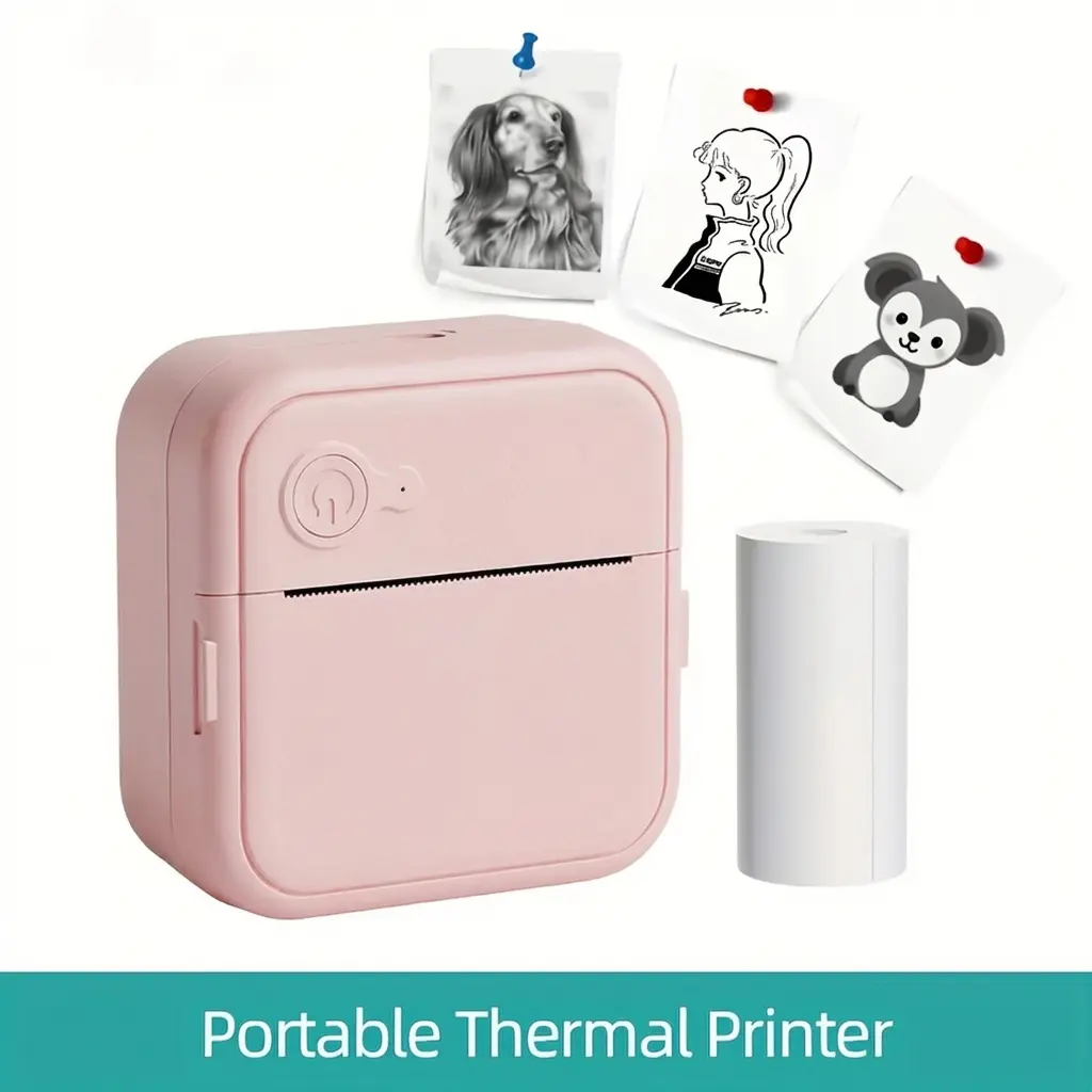 Wireless Thermal Inkless Printer - Cute Portable Mini Label Printer, USB Rechargeable with Paper, Ideal for Journals, Study Notes