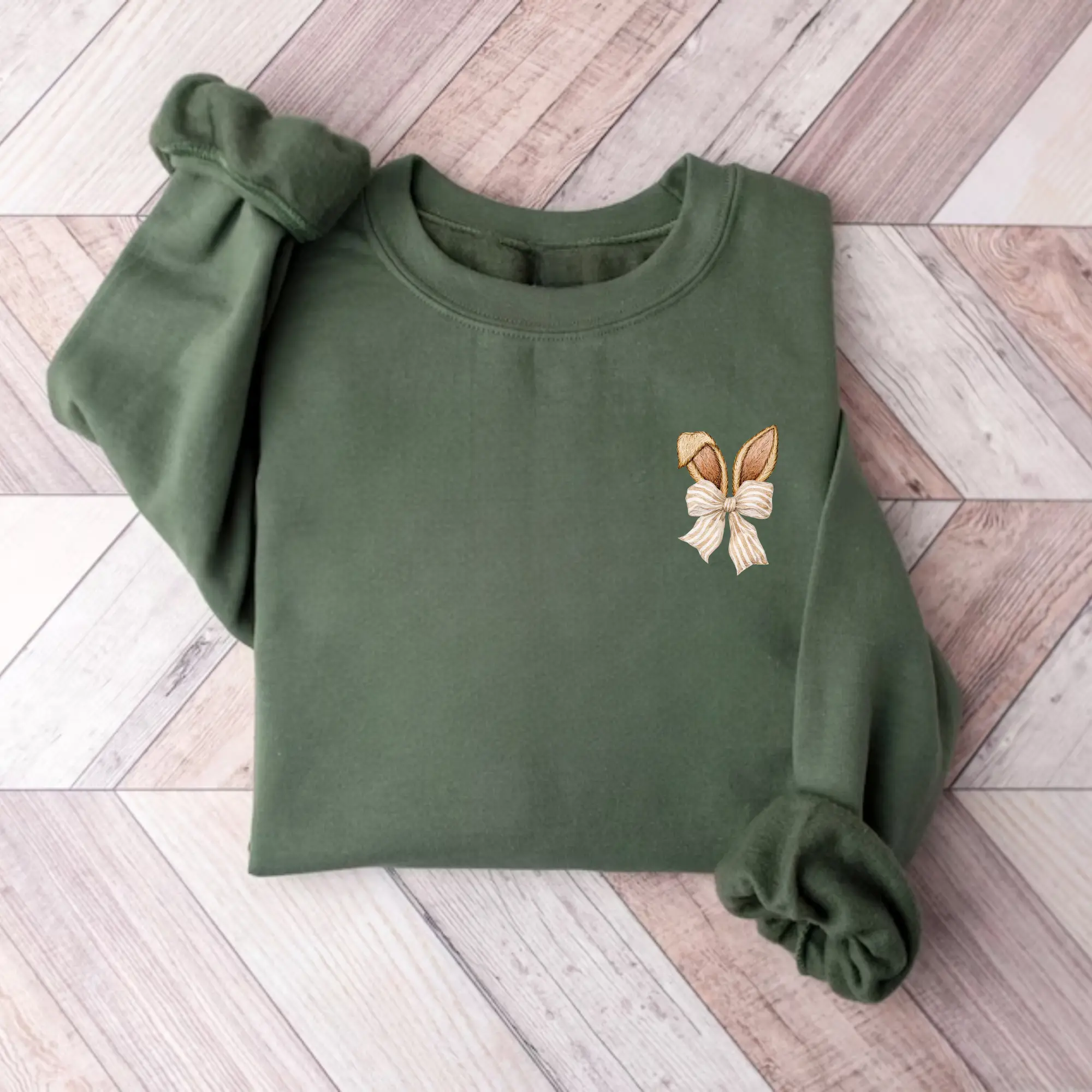 Easter Bunny Bow Shirt, Cute Minimal Bunny Embroidery Sweatshirt Hoodie T-Shirt, Spring Aesthetic Easter Outfit, Cozy Casual Top, Easter Gift for Women