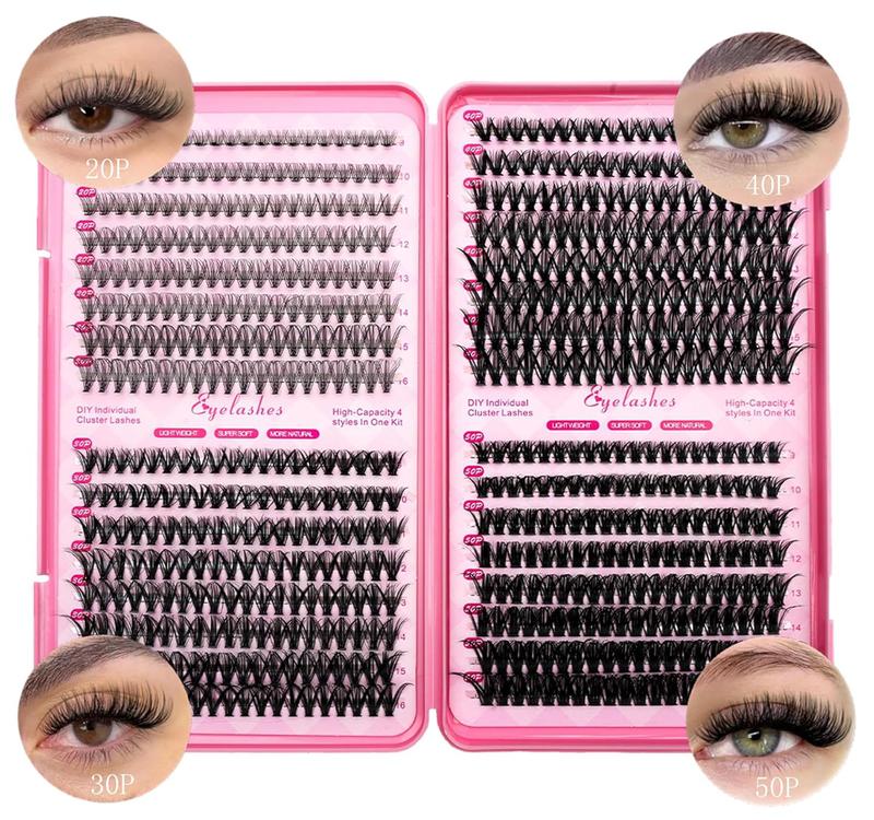 Lash Clusters Kit - 9-16mm Mixed Length D Curl Eyelashes with Bond Seal Remover Tweezers & Curler for Natural Enhancements 20D 30D 40D 50D Density Options