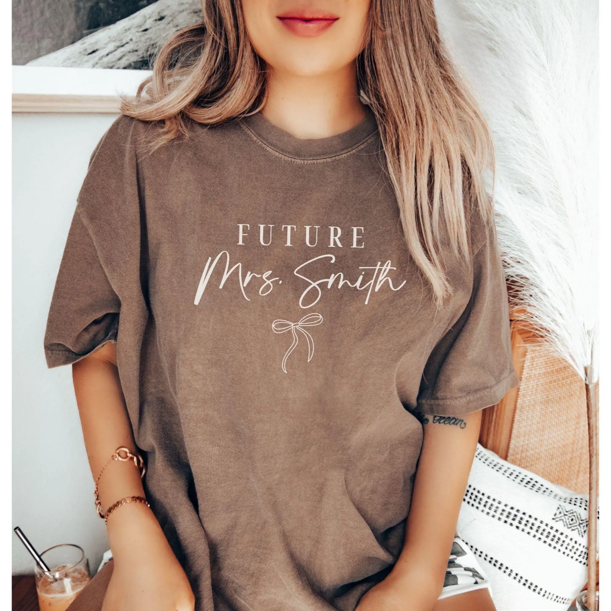 Custom Future Mrs Bow Comfort Colors Shirt Bridal Gift Minimalist Bride Shirt Future Mrs Coquette Bride to be Gift for Engagement Party