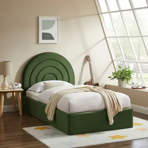 Solana Arched Performance Velvet Twin Platform Bed in Moss Green