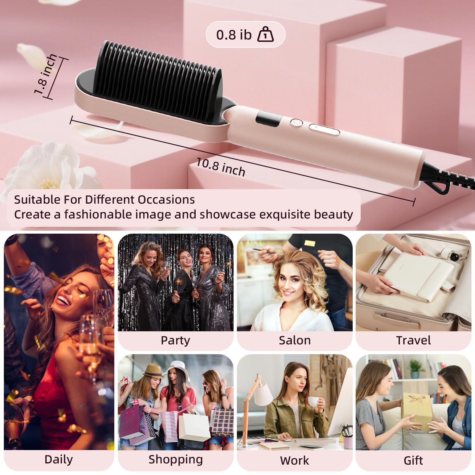 Maibel Women's Ring Hair Straightener Brush Professional Straightening Iron with Integrated Comb Fast Heating Anti-Scald Design Salon Perfect Hair at Home 3-Speed Precision Temperature Control Travel-Ready Compact Design