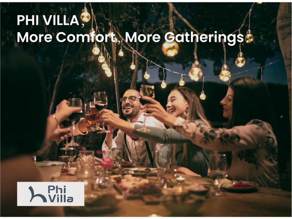 PHI VILLA Outdoor Wicker Patio Conversation Furniture Set with Acacia Wood Coffee Table Includes Patio Table and Storage Sofa Lounge Classic Durable Rattan Style, Christmas Gift