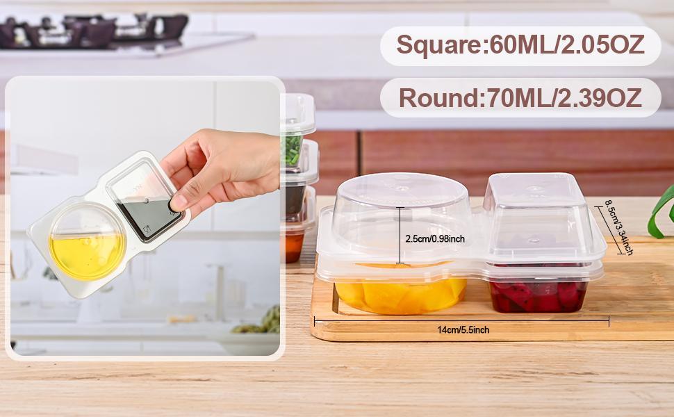 10PCS Double Compartment Condiment Container With Lids - Reusable Snack Pack Containers for Take-out Sauces