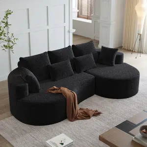 【Sub 2 packages】OWYLLDS 105" Oversized Modular Sectional Sofa, L Shaped Curved Cloud Couch 4-Seater with 7 Pillows, Extra Deep Seat Chenille Free Combination Living Room Furniture for Family Home Office Apartment