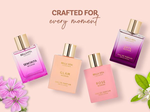 Blush Crush Squad by BellaVita Luxury | Perfume Combo Gift Set | 4×100 ml | Glam, Date, Rose & Senorita | Long Lasting Eau De Parfum | Vegan & Cruelty Free