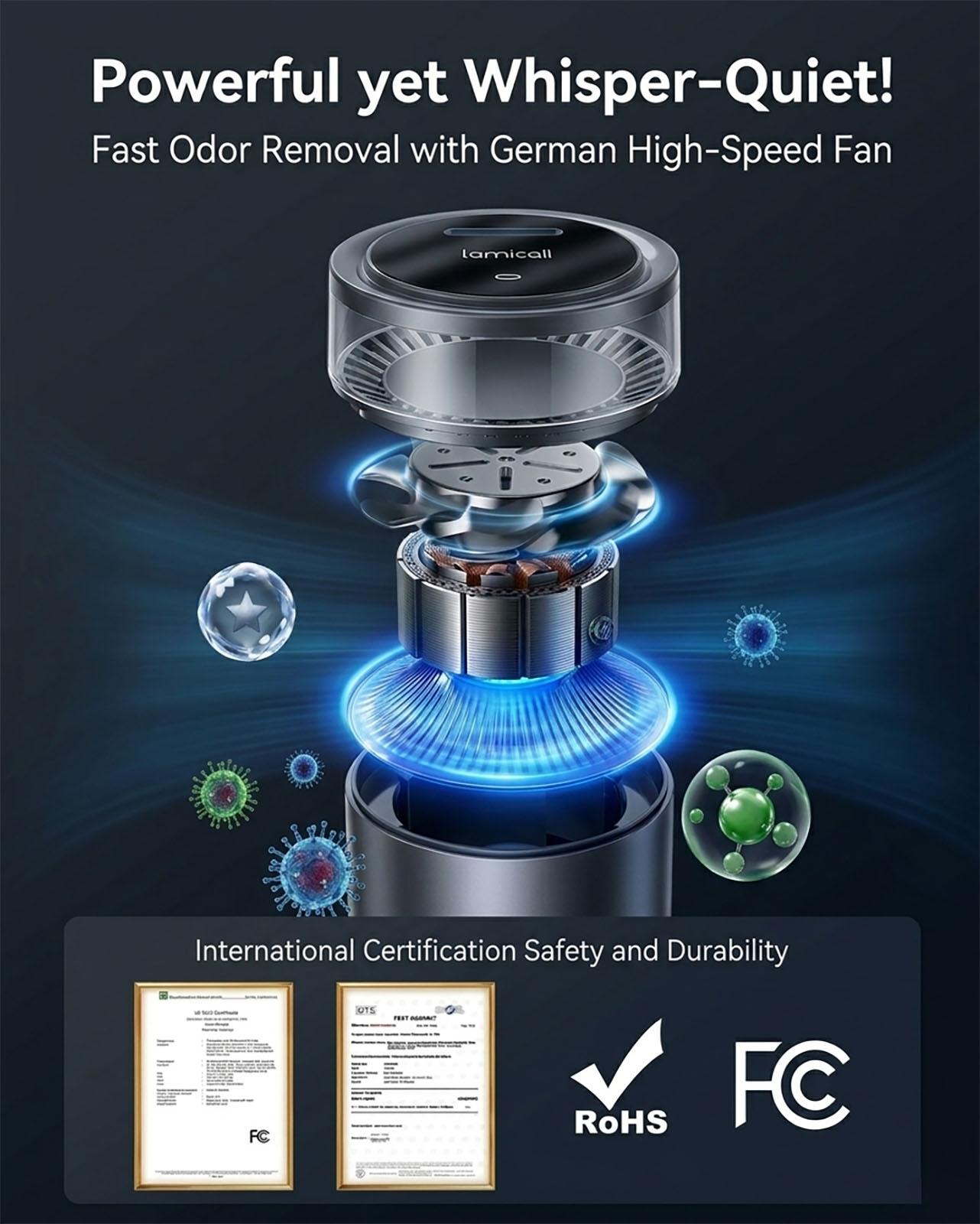 Lamicall Smart Car Air Freshener Diffuser, Cloud Mist Aroma Diffuser with Leak-Proof Auto Shut-Off, Soft Ambient Light, Alpine Fresh Solid Fragrance, Long-Lasting Scent for Car Home Office