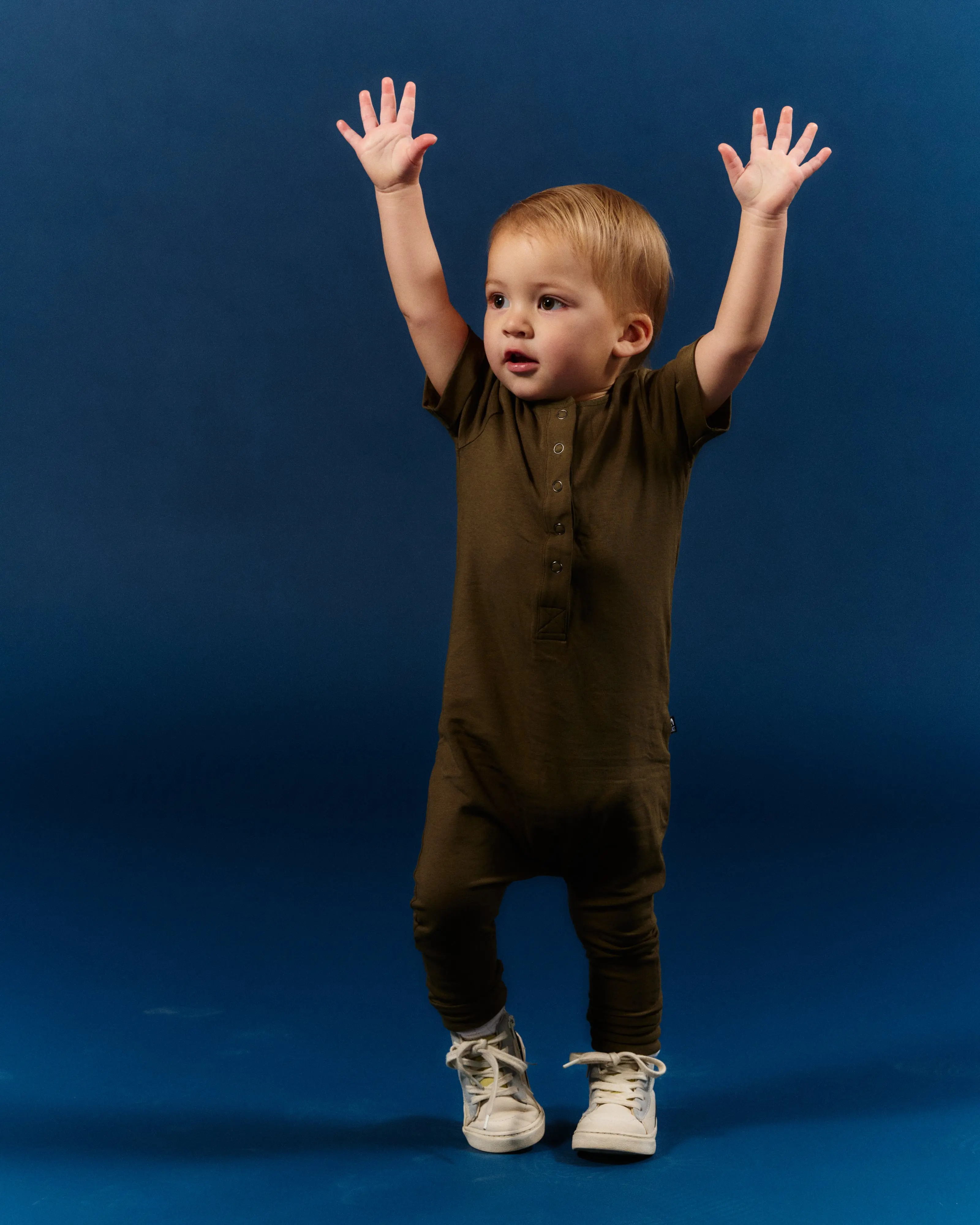 RAGS Essentials Cute Textured Rag Romper for Babies & Toddlers, Easy Slip-On 1-Piece Solid Olive Kids' Boys' Top