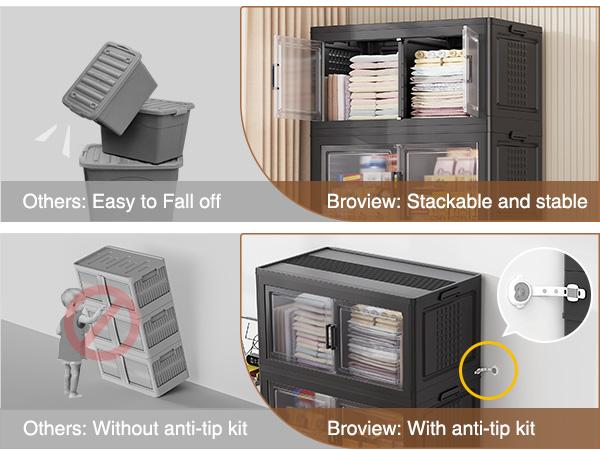 Broview V40 464Qt/600Qt/800Qt Large Stackable Storage Bins with Lid & Wheels, Extra Large Stackable Storage Bins with Dividers,19"D Closet Organizers and Storage Cabinet Shelves Collapsible Box for Home Kitchen
