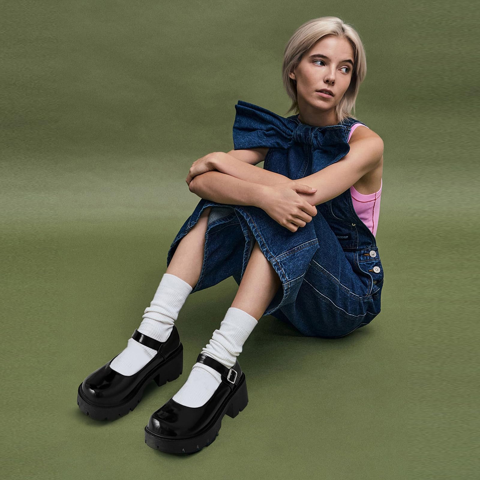 Mary Janes Shoes PlatformDress Low Heel Chunky Pumps Round Toe AnkleStrap Pumps Shoes '90s retro Oxfords