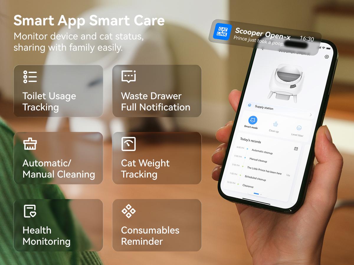 CATLINK Automatic Self - Cleaning Cat Litter Box Scooper Open-X | Ultra-Quiet Operation, App Control, 12L Large Waste Bin, Smart Litter Level Monitoring, Multi-Safety Anti-Pinch Design, Compatible with All Cat Litter, Odor Control, Easy Setup