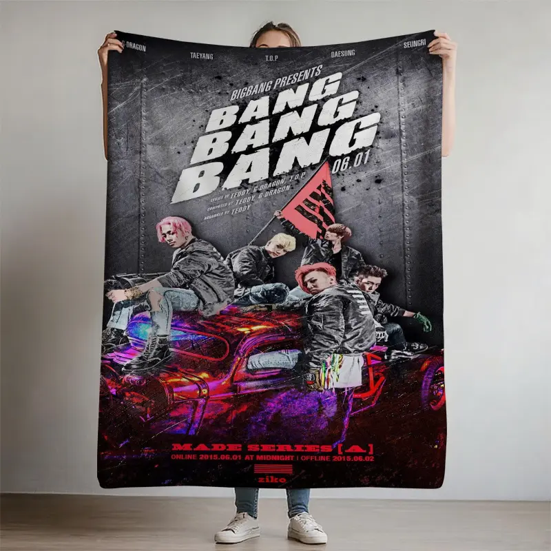 BIGBANG Official Band Merchandise Style Digital Print Fleece Blanket - K-Pop Group Members & Logo Design, Soft Polyester All-Season Throw for Bed, Sofa, Travel - Ideal Gift for Fans 741