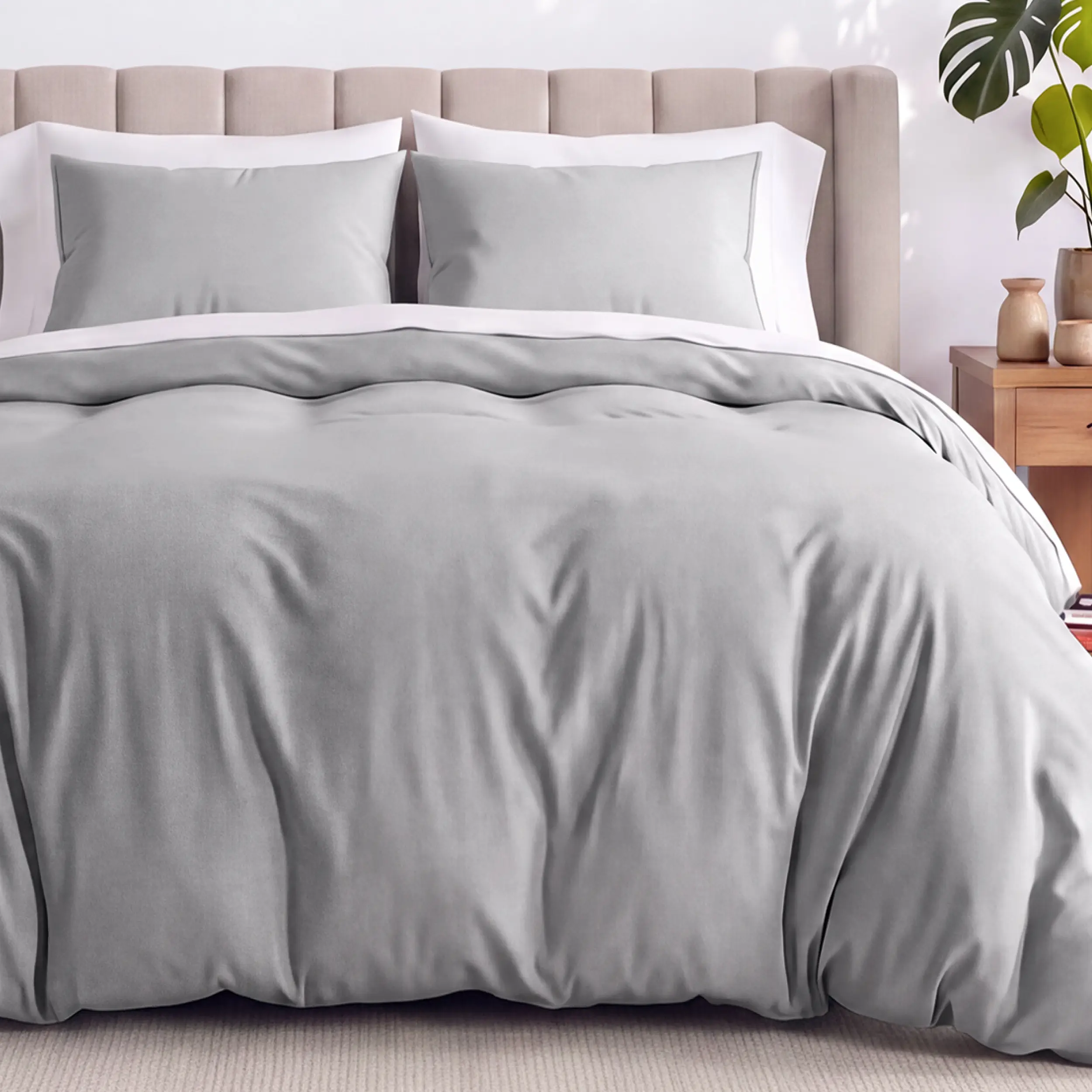 Bare Home 100% Organic Cotton Jersey Knit Duvet Cover & Sham Set - Traditional Button-Closure Bedding Sets for Soft Bedroom Sleep
