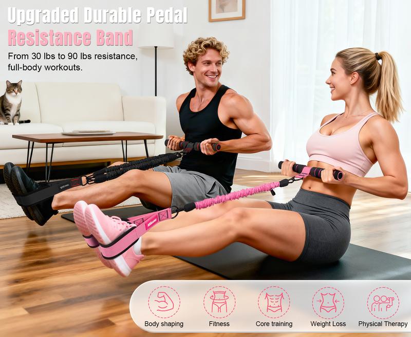 KUZARO Upgraded Pedal Resistance Band – Durable Latex Tubes, Soft Foot Pedals, Sit-Up & Stretch Fitness Equipment
