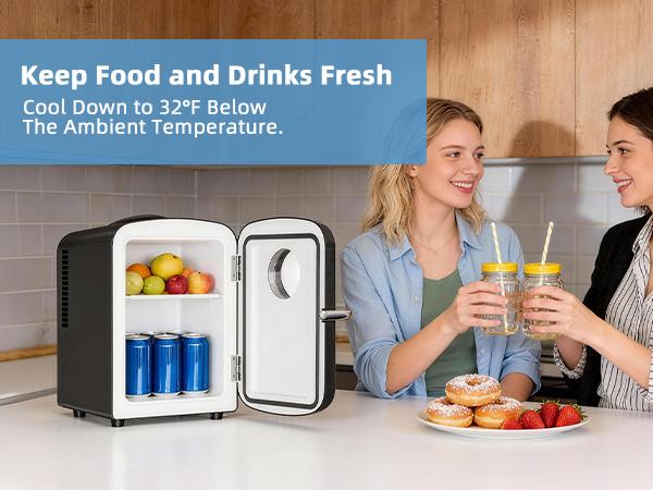 【TikTokShopSpringGlowUp】Antarctic Star 4L Mini Fridge, 12V/120V AC/DC Portable Electric Cooler & Warmer with Thermo-Electric Peltier System, Cool & Heat Function for Car/Home/Office, Black