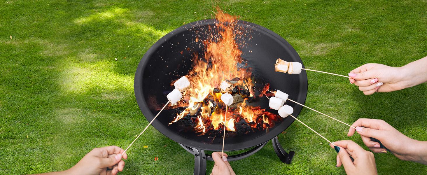 SINGLYFIRE 22 inch Fire Pit for Outside Outdoor Wood Burning Small Bonfire Pit Steel Firepit Bowl for Patio Camping Backyard Deck Picnic Porch,with Spark Screen,Log Grate,Poker