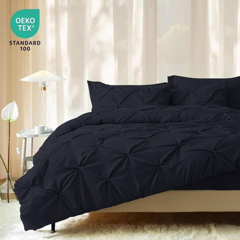 Queen Comforter Set of 7 Pieces-Bed in a Bag for Queen Size, All Season, Pintuck Bedding with Comforter, Flat Sheet, Fitted Sheet, Pillowcases and Shams, Black