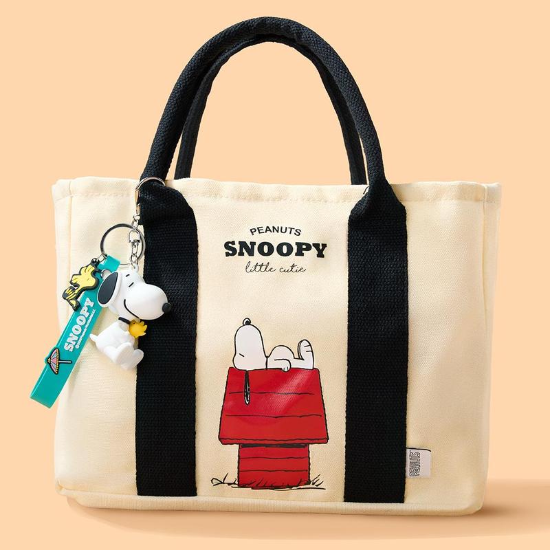 Snoopy Summer Adventure Series Creamy White Tote Bag Cute Holiday Candy Bag for Girls,Lightweight Portable,Reusable Daily Bag