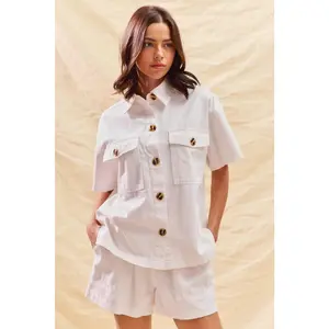 SO ME Button Down Denim Game Day Top and Shorts Set