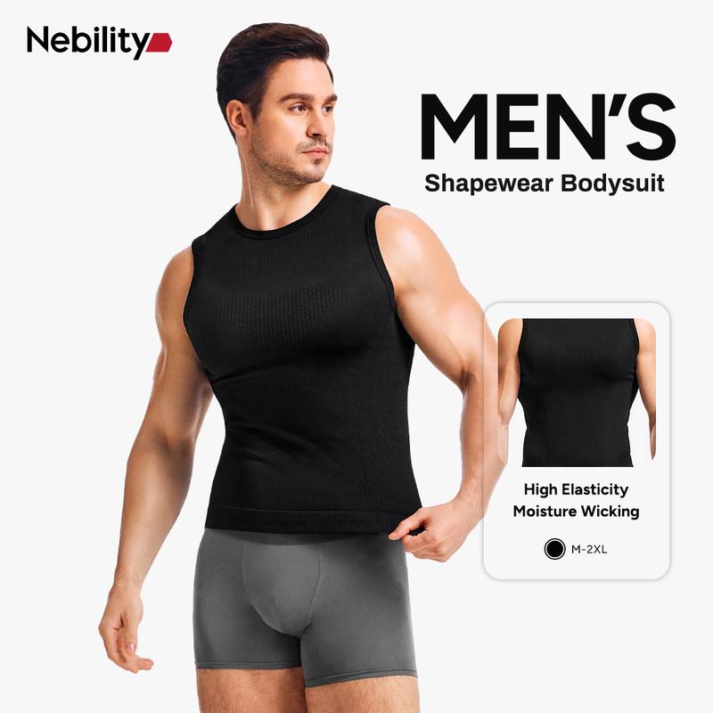 Nebility Men's Shapewear Vest - High Elasticity Micro Compression Shirt, Waist Tightening & Slimming, Moisture Wicking Quick-Dry 3D Breathable Fabric, Crew Neck