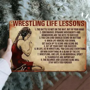 Vintage Wrestling Life Lessons Poster 8x12 Inches Iron Wall Art Inspirational Quotes Gym Decor Wrestling Fan Gift Collectible Iron Craft