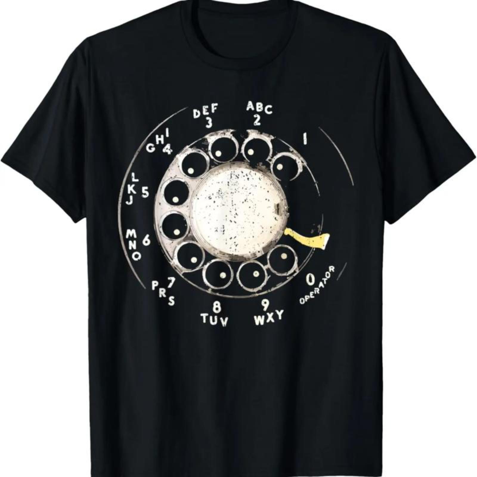 women Vintage Rotary Phone Dial Pattern T-Shirt-Cotton,Comfortable Short Sleeve Crew Neck,Perfect for Summer Outdoor Activities and Casual Wear,Casual Style,graphic tee Breathable Clothes Fabric , Valentine's Day Gift.