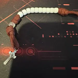 Paracord Single decade pocket rosary blessed maroon and white