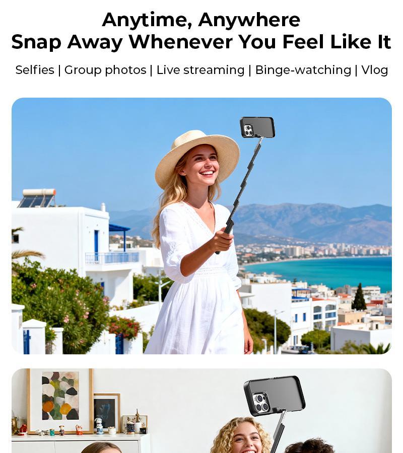 Concert Phone Case with Selfie Stick 3-in-1 Foldable iPhone Case Slim Vertical Design Rotatable Mount Bluetooth Remote Shooting Multi-Angle Rotation Folding Stand for Travel & Vlogging