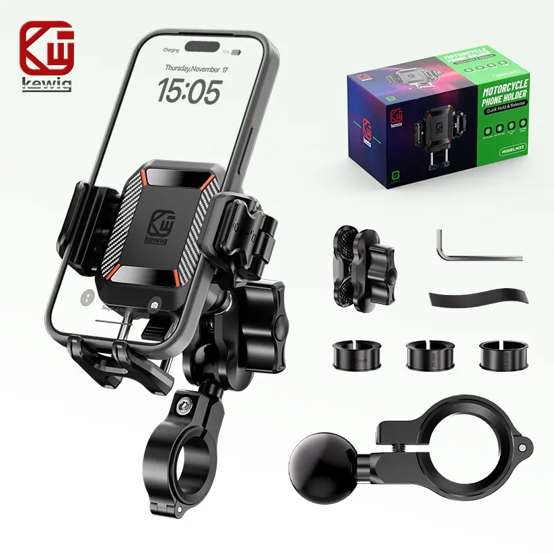 KEWIG M33 Heavy-Duty Motorcycle Handlebar Phone Mount - Nylon+Alloy, Handlebar Installation, Anti-Shake, 1-Click Auto Locking, Weather-Resistant, Universal Fit Motorcycle Accessory, Compatible with 5.2-7.2 Inches iPhone/Samsung Smartphones