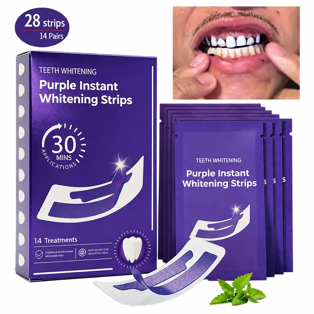 Purple Teeth Whitening Strips,28 PCS Whitening Sessions,Purple Tooth Whitening, Tooth Stain Treatment, Combining Whitening and Colour Correction,Peroxide-Free Enamel-Safe whiten