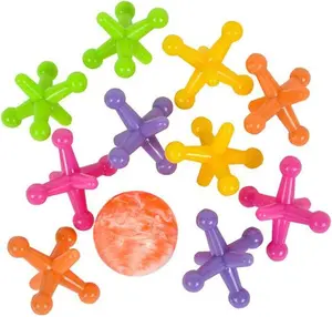 Large Neon Jacks Game, 3 Sets, Each Set with 10 Plastic Jacks and 1 Marbleized Rubber Ball, Vintage Toys, Fun Activity for Kids, Birthday Party Favors for Boys and Girls