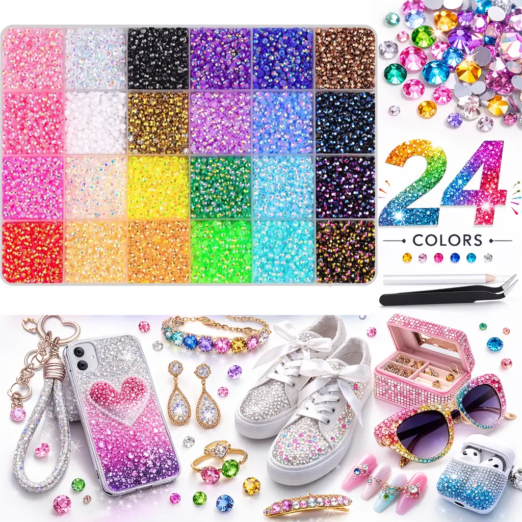 30000PCS 24Colors Jelly Synthetic Rhinestones Beads for Bedazzling, 3mm Multicolor Synthetic Resin Flatback Beads for Craft Art, Bedazzler Kit for Crafting Book Shoes Nail Art