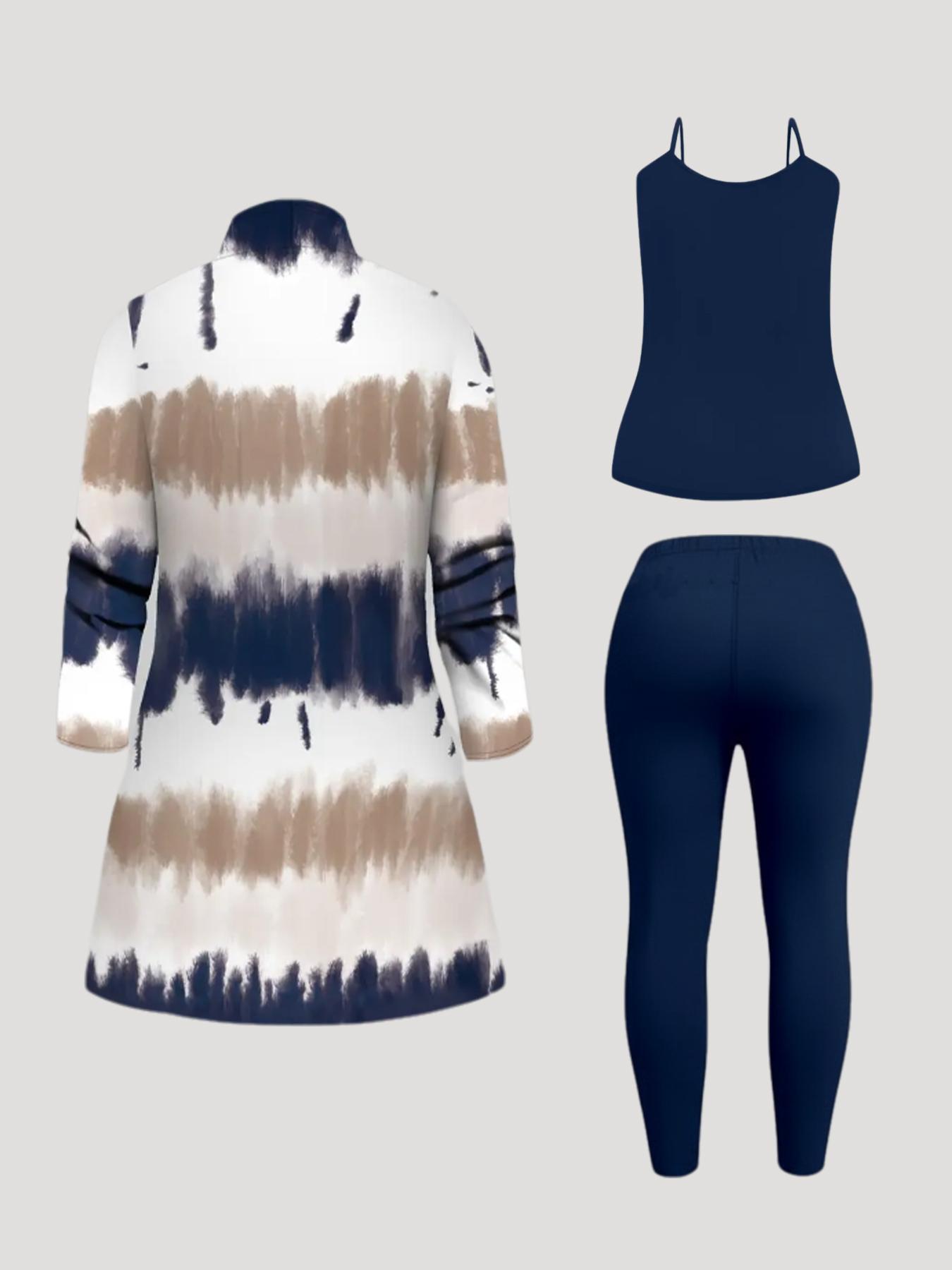 Women's Casual Three-piece Set Block Open Front Top Solid Color Cami Top & Matching Pants Outfits Uws041-Bk Summer Clothing Suits for Effortless Style - Womenswear