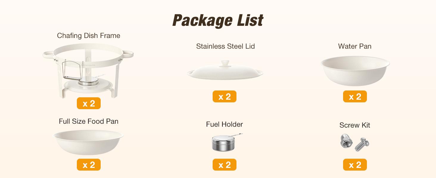 WARMOUNTS 5QT White Chafing Dishes (2-Pack/4-Pack) | Maifanite-Coated & Stackable Buffet Warmers for New Year‘s Party & Winter Gathering | Wedding & Catering