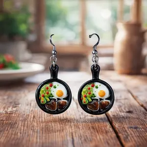 Womens Mini Breakfast Stud Earrings Gold Tone Metal