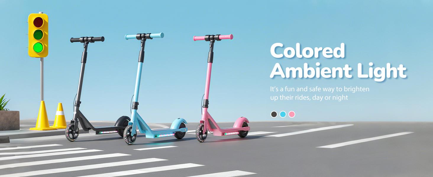 【Joy E-Glide】Kids Electric Scooter with LED Display, 10 MPH Top Speed,15 Miles Range, 2 Speed Modes, Disc Brakes, UL Lithium Battery, Aluminum Alloy Frame,5-Inch Flash  Wheels Foldable Electric Scooter forAges 6-14