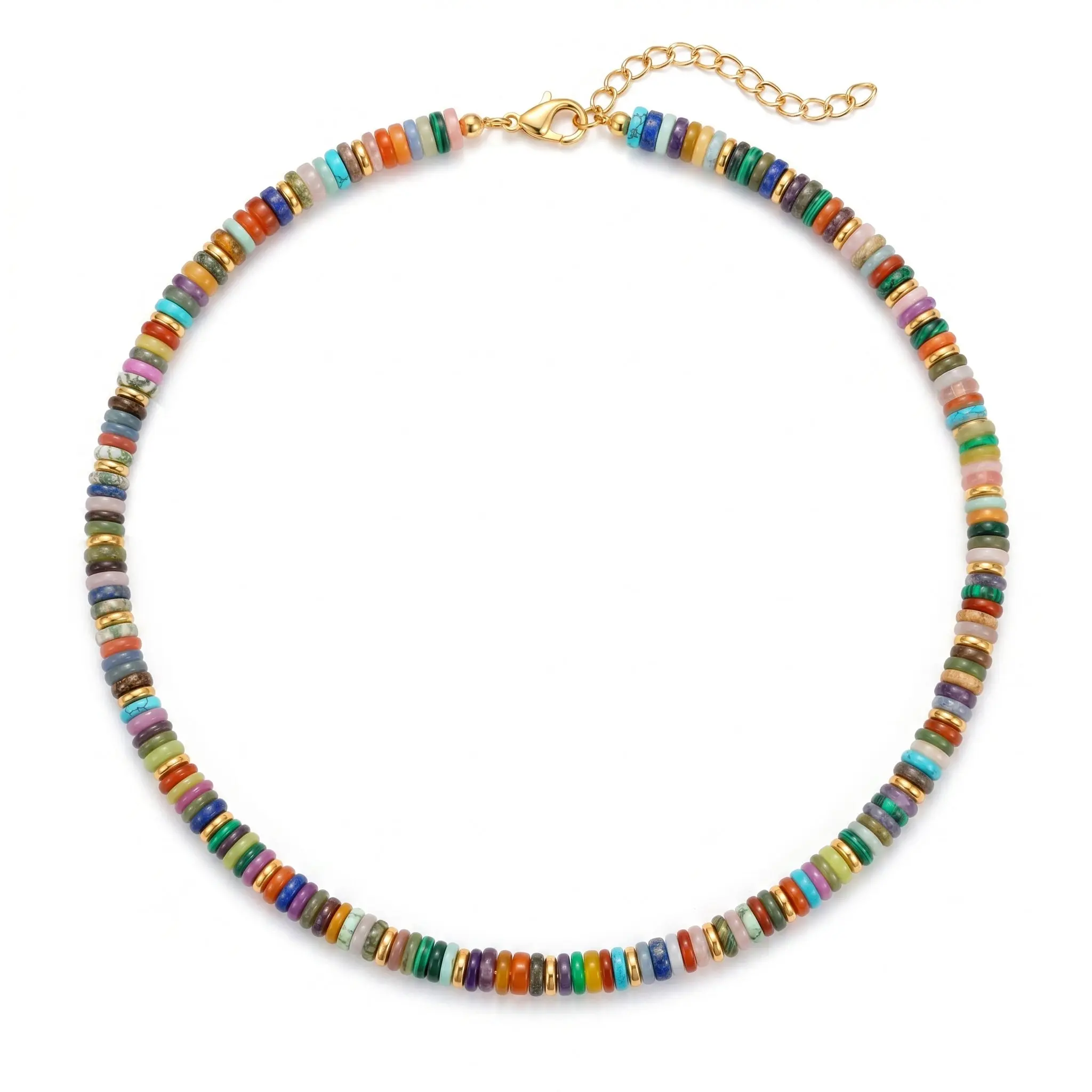 Colorful Natural Gemstone Heishi Bead Necklace