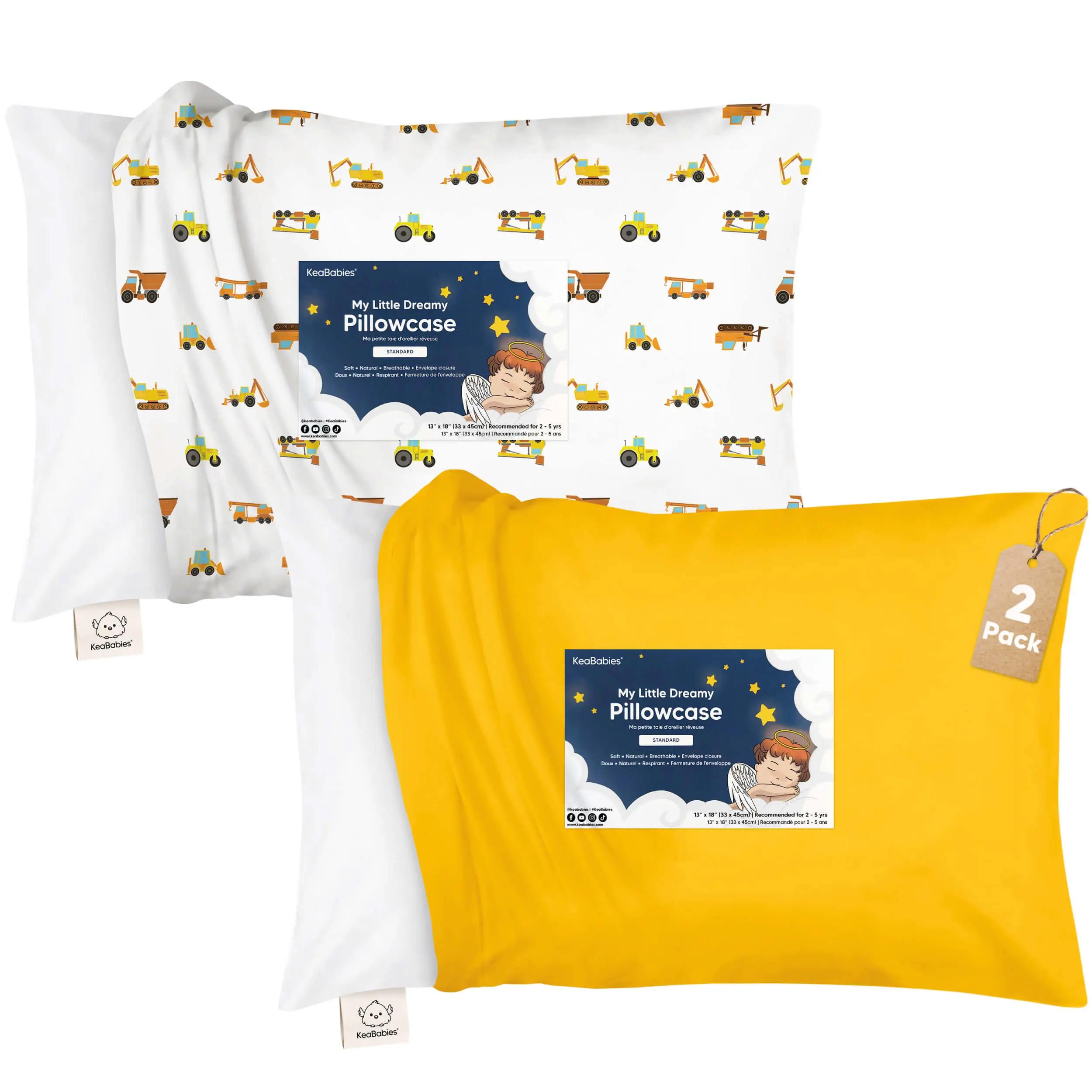 KeaBabies Toddler Pillowcase 13x18 – 2-Pack Organic Cotton Toddler Pillowcase for Kids, Boys, Girls, Soft & Durable Cotton Cover for Miniature Sleepy Pillows,Cute,Pillow Sold Separately