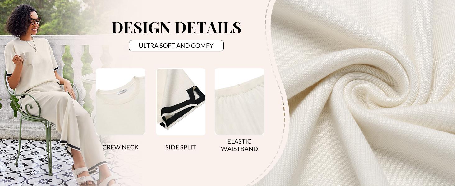 Ekouaer Women's 2-Piece Knit Pajama Set - Short Sleeve Top, Wide Leg Pants with Pockets, Elegant Soft Comfortable Fashion Loungewear Ekouaer Women's 2-Piece Knit Pajama Set - Short Sleeve Top, Wide Leg Pants with Pockets, Elegant Soft Comfortable Fashion Loungewear