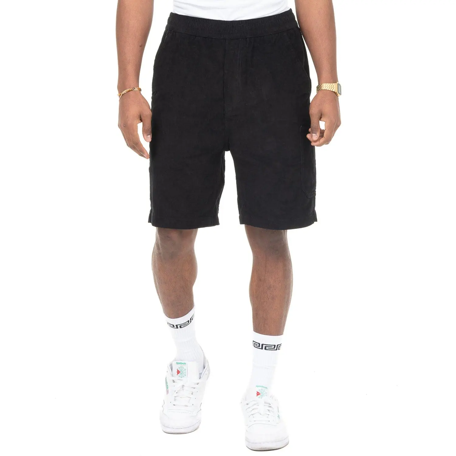 Pro Club Men's Casual Relaxed Fit Corduroy Shorts, 100% Cotton with Elastic Waistband and 6 Pockets for Everyday Wear, Fabric, Menswear, Utility, Baggy Corduroy Men's Shorts, Box Logo, Cold Wash, Loose-Fitting