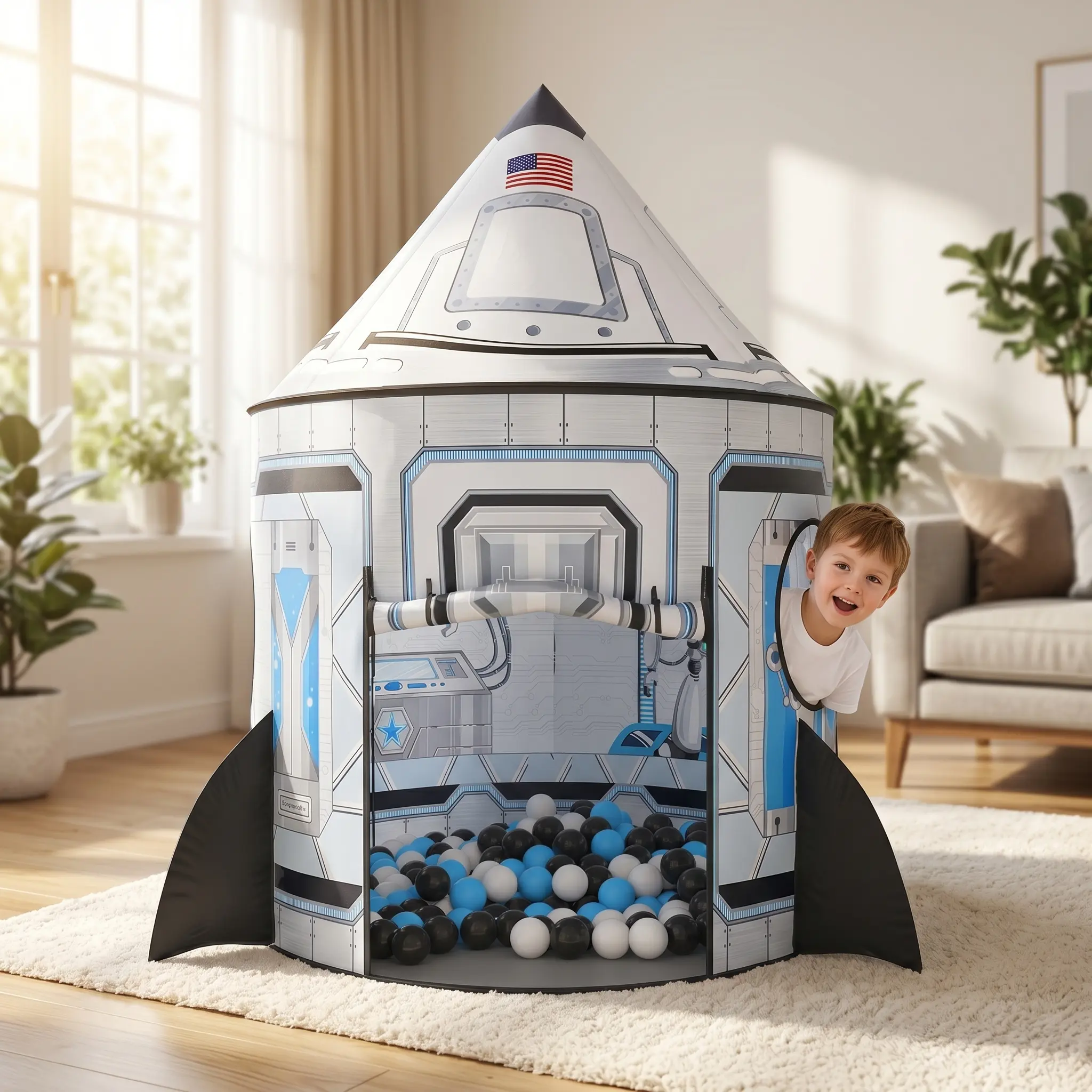 Apojungle Kids Rocket Ship Tent – Large Space Station Playhouse, Breathable Fabric, Ideal for Boys & Space Lovers. Immersive Space Design, Easy Setup, Great for Indoor Playrooms & Backyards