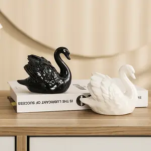 2pcs Elegant White & Black Ceramic Swan Statues, Modern Minimalist Home Decoration for Living Room Bedroom Office, Ideal Gifts for Wedding & Housewarming ornament bedroom decor