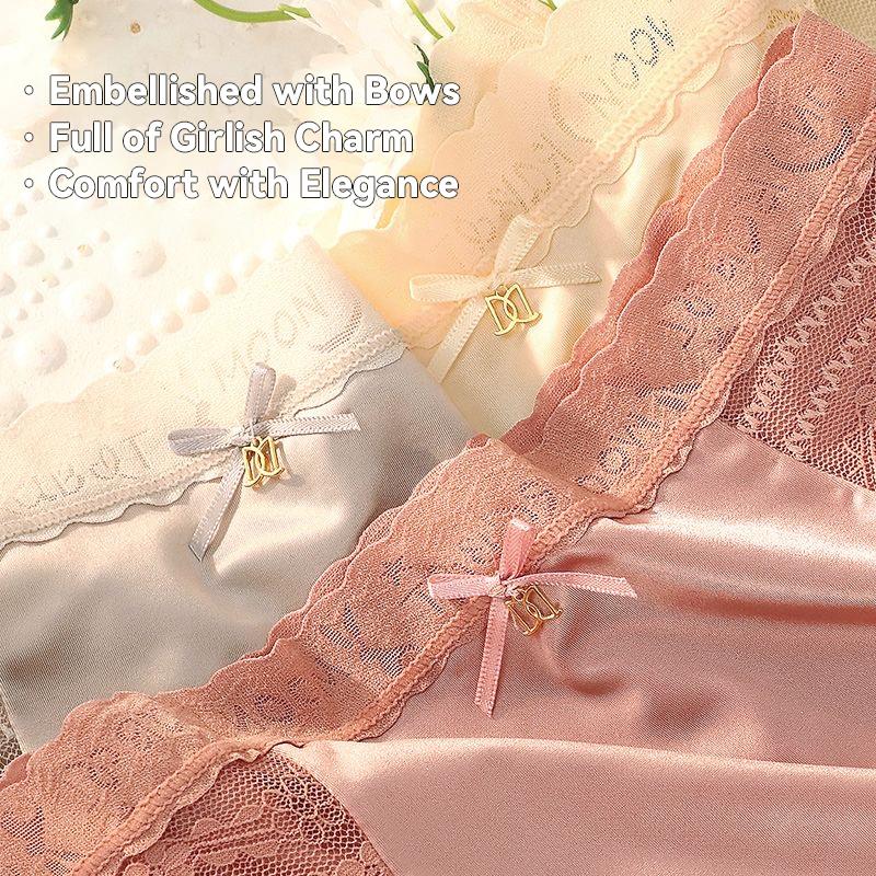 Women's Solid Satin Low Waist Panties, 6-Pack Soft Comfortable Breathable Lace Seamless Underwear, Suitable for Everyday Wear, All-Year Basic Casual Women's Briefs with Style Winter Clothing my christmas outfit Womenswear